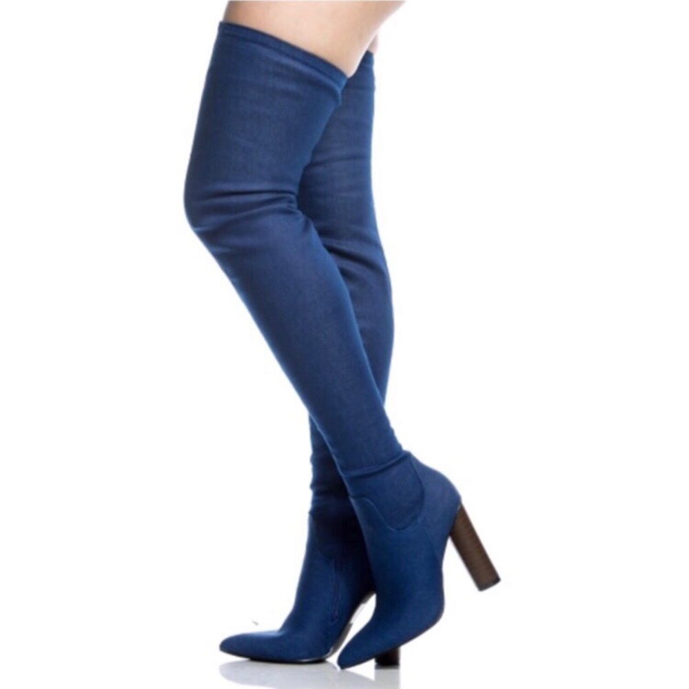 Denim Thigh High Boots